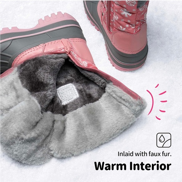 New in box pink snow boots little kids size 10 with faux fur lining - Picture 12 of 16